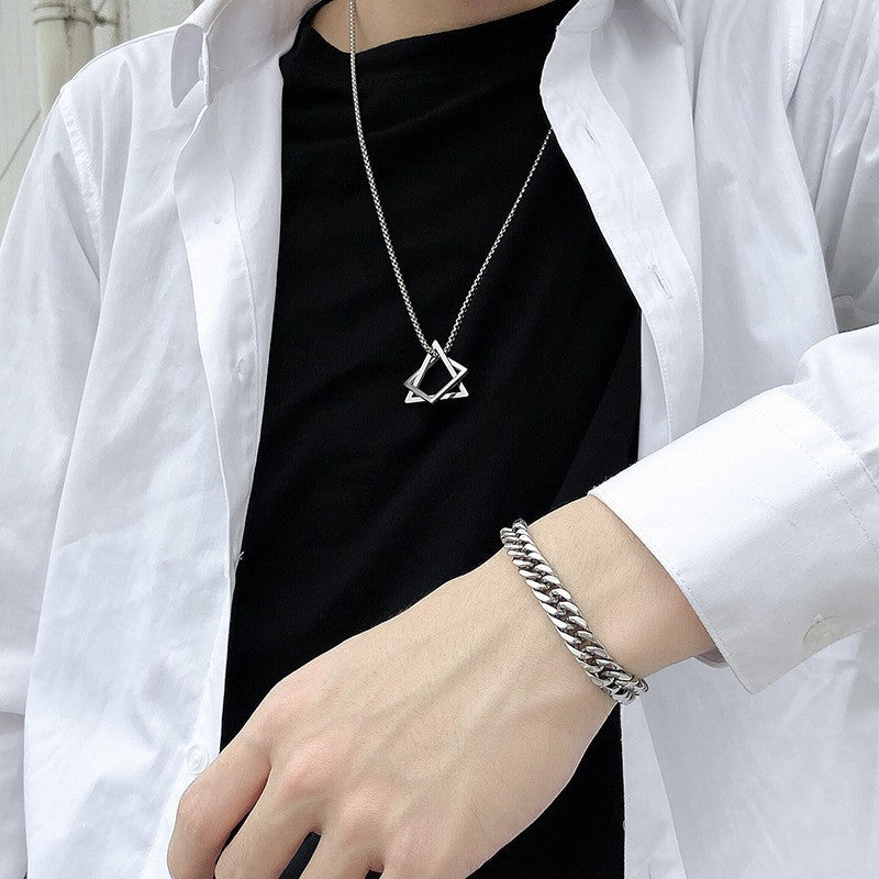 Minimalist Geometric Double Layer Necklace with Adjustable Chain