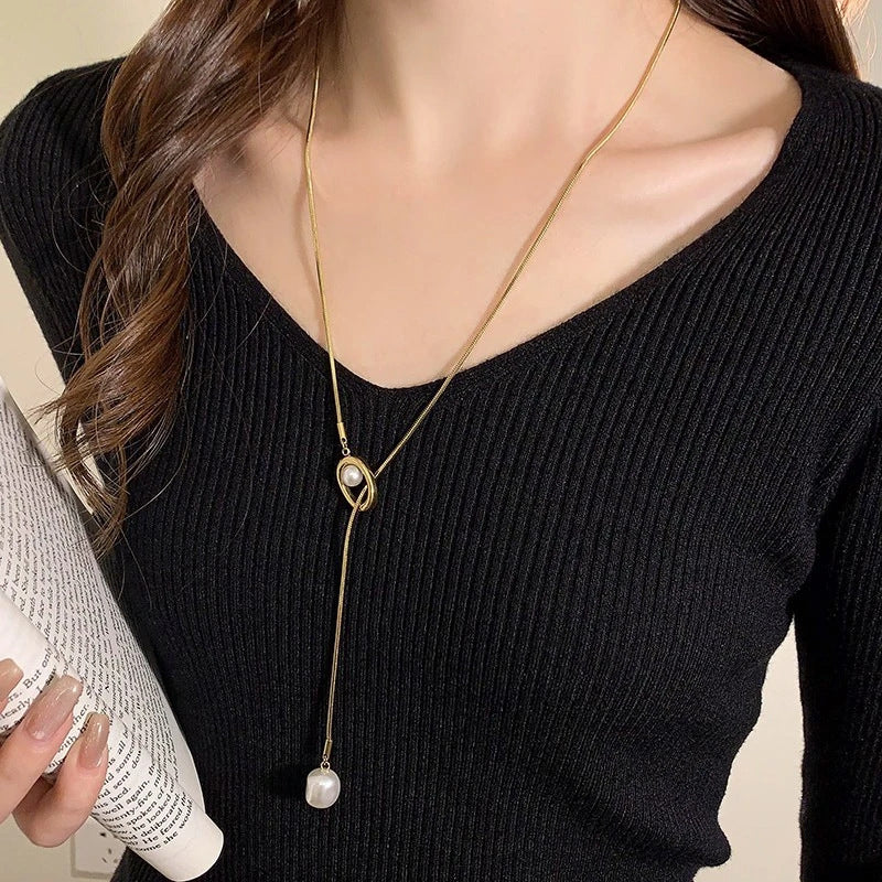 Minimalist Geometric Double Layer Necklace with Adjustable Chain