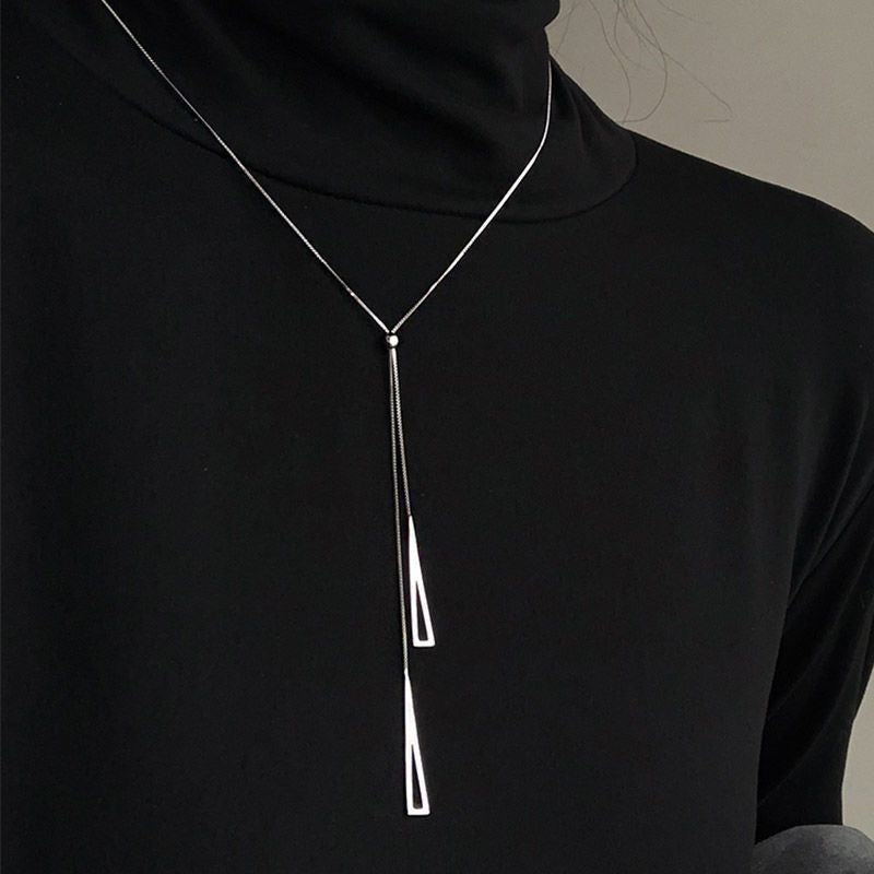 Minimalist Geometric Double Layer Necklace with Adjustable Chain