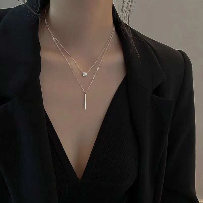 Minimalist Geometric Double Layer Necklace with Adjustable Chain