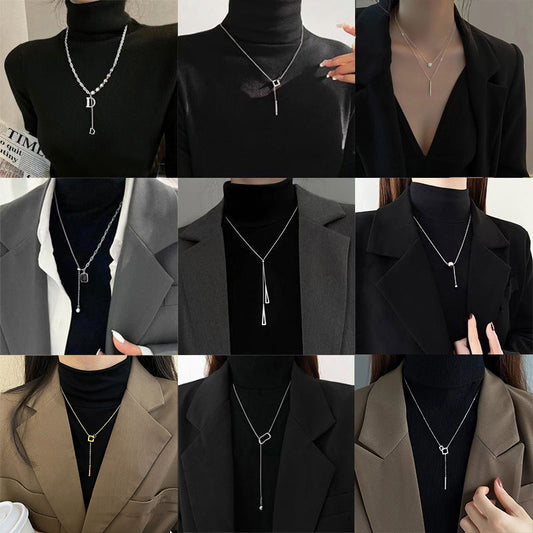 Minimalist Geometric Double Layer Necklace with Adjustable Chain