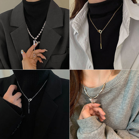 Minimalist Geometric Double Layer Necklace with Adjustable Chain
