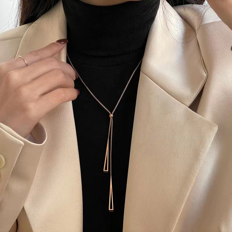 Minimalist Geometric Double Layer Necklace with Adjustable Chain