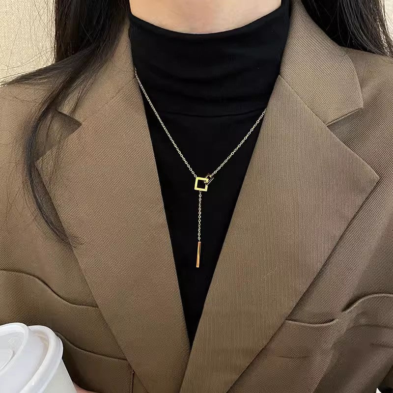Minimalist Geometric Double Layer Necklace with Adjustable Chain